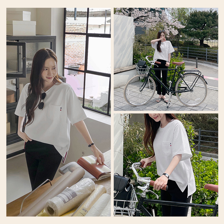 midasb - 지노 테이핑 트임 티셔츠♡韓國女裝上衣