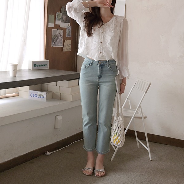 DailyN - [러블리] 메쉬아 크로셰 브이넥 프릴 블라우스♡韓國女裝上衣