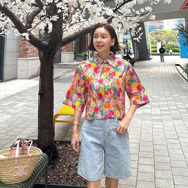 lemite - 식물원에 튤립남방♡韓國女裝上衣