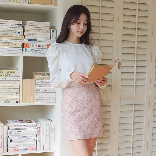 ode-러블리 볼륨 소매 라운드넥 퍼프 블라우스 ♡韓國女裝上衣