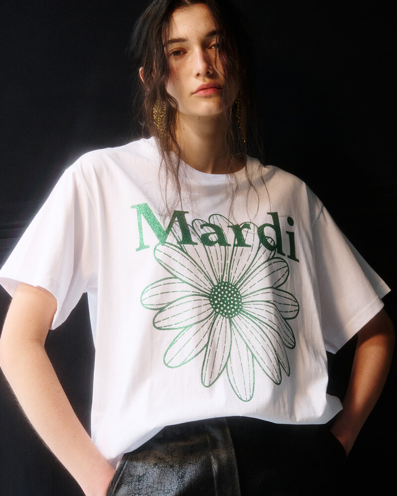 韓國MARDI MERCREDI - TSHIRT FLOWERMARDI GLITTER_WHITE GREEN