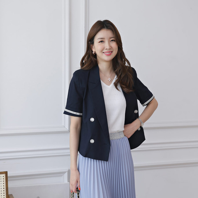 tiramisu-2022소매테잎배색반팔숏자켓♡韓國女裝外套