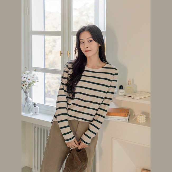 purplia-컬러 바인딩 스트라이프 티셔츠♡韓國女裝上衣