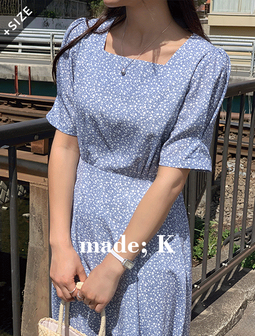 k-club - [자체제작]#봄 루체 퍼프 스퀘어넥 잔꽃 원피스♡韓國女裝連身裙