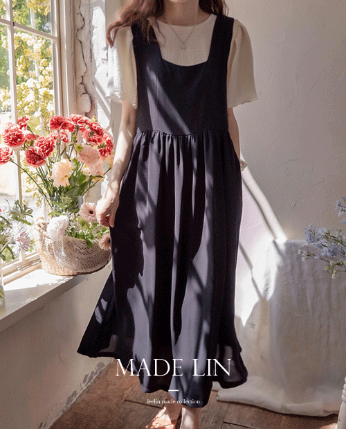 leelin - [[신상특가 7천원 할인]MADE LIN로애든 스퀘어넥 구김걱정없이 차르르 엣지핏 원피스[size:F(55~66)]]♡韓國女裝連身裙