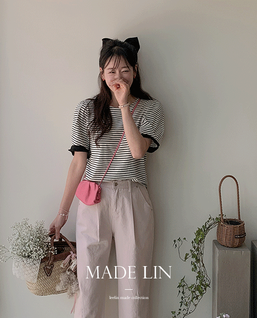 leelin - [[신상 4천원특가 ]MADE LIN로인 꽃잎소매 스트라이프 티셔츠 [size:F(55~66)]]♡韓國女裝上衣