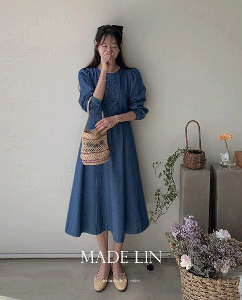 leelin - [[신상 8천원특가 ]MADE LIN베르소 러블리핏 레이스 데님 원피스[size:F(55~66)]]♡韓國女裝連身裙