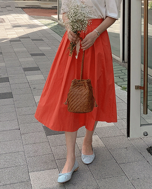 leelin - [[LABEL] 여름내내 산뜻하게 오렌지 핀턱 롱스커트 [size:F(55~66반)]]♡韓國女裝裙