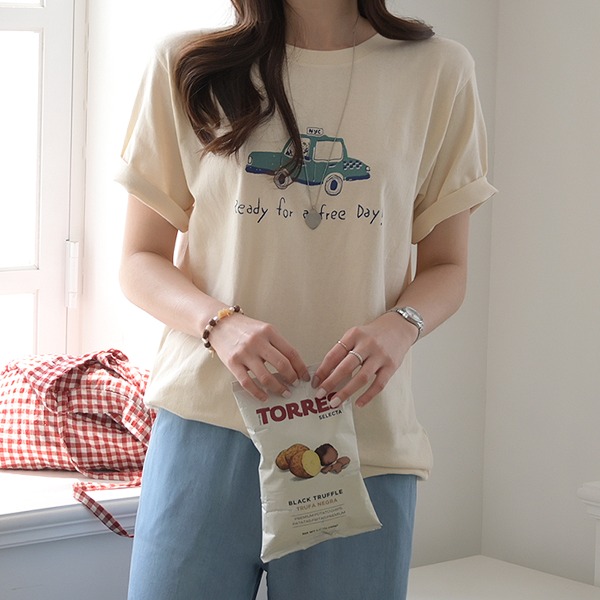DailyN - 카지 여성 루즈핏 프린팅 티셔츠♡韓國女裝上衣