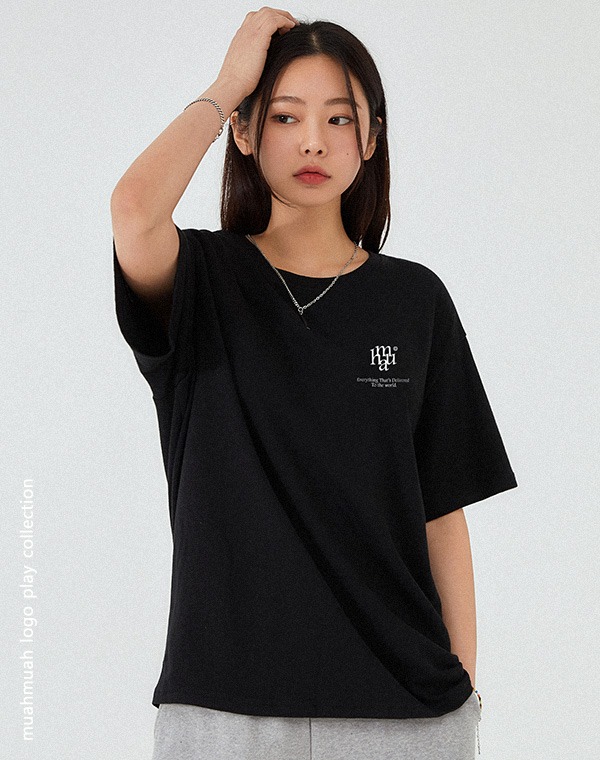 muahmuah - 시그니처 로고 소프트 코튼 라운드 티셔츠♡韓國女裝上衣