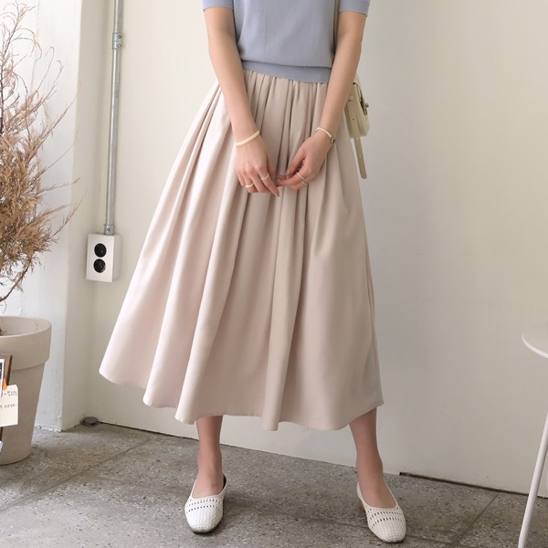 DailyN - [MADE] 플리체 밴딩 주름 플레어 롱 스커트 햅번 풀스커트♡韓國女裝裙