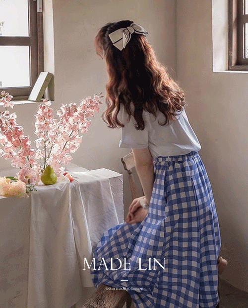 leelin - [[신상특가 8천원 할인]MADE LIN로이체크 핀탁주름 탄탄한 풍성한핏 스커트[size:F(55~66)]]♡韓國女裝裙