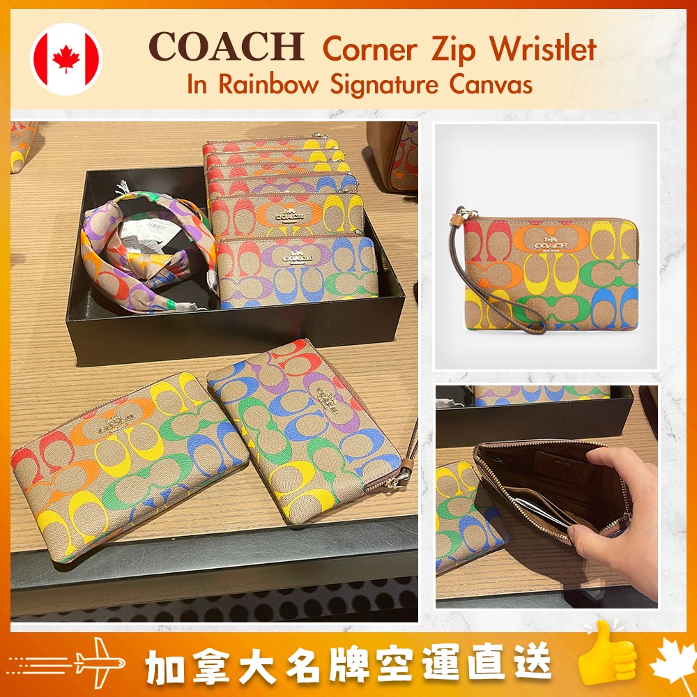 【加拿大空運直送】Coach Corner Zip Wristlet In Rainbow Signature Canvas